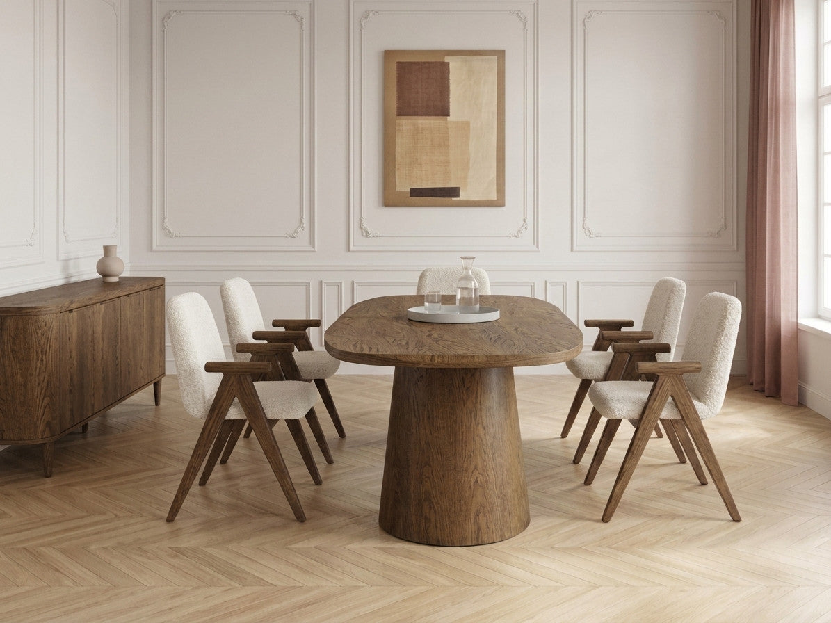 MAZARGUES-set met eettafel en PAGNOL-stoelen + buffetkast van 200 cm