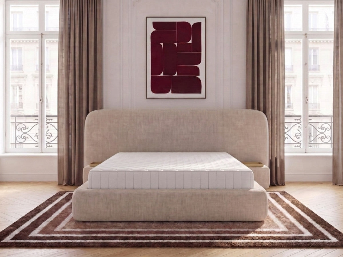 Set met opbergbed AURAE met geïntegreerde nachtkastjes + matras
