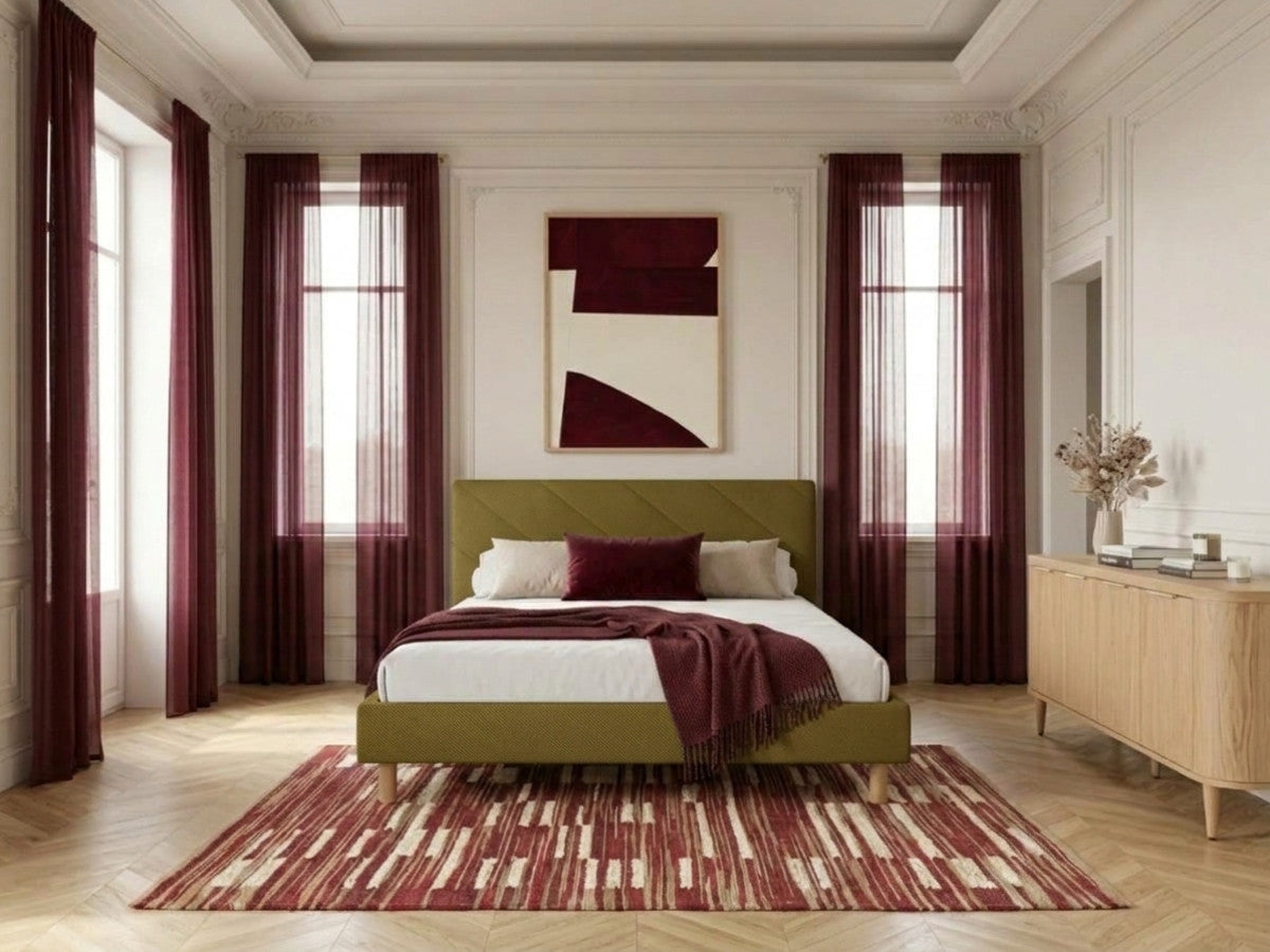 Lit HELENA tissu velours lisse avec lattes massives