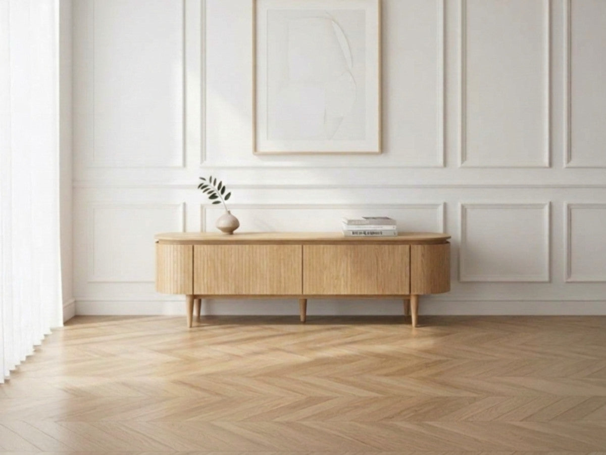 Meuble TV 4 portes 180 cm SORMIOU placage chêne massif