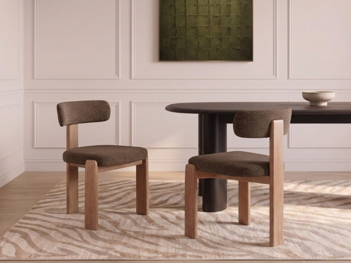 Lot de 2 chaises TANYA chêne massif et tissu texturé