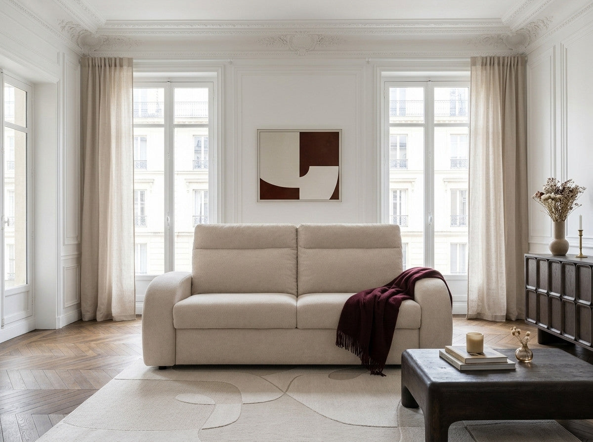 Canapé droit convertible VALERY ouverture express tissu chenille