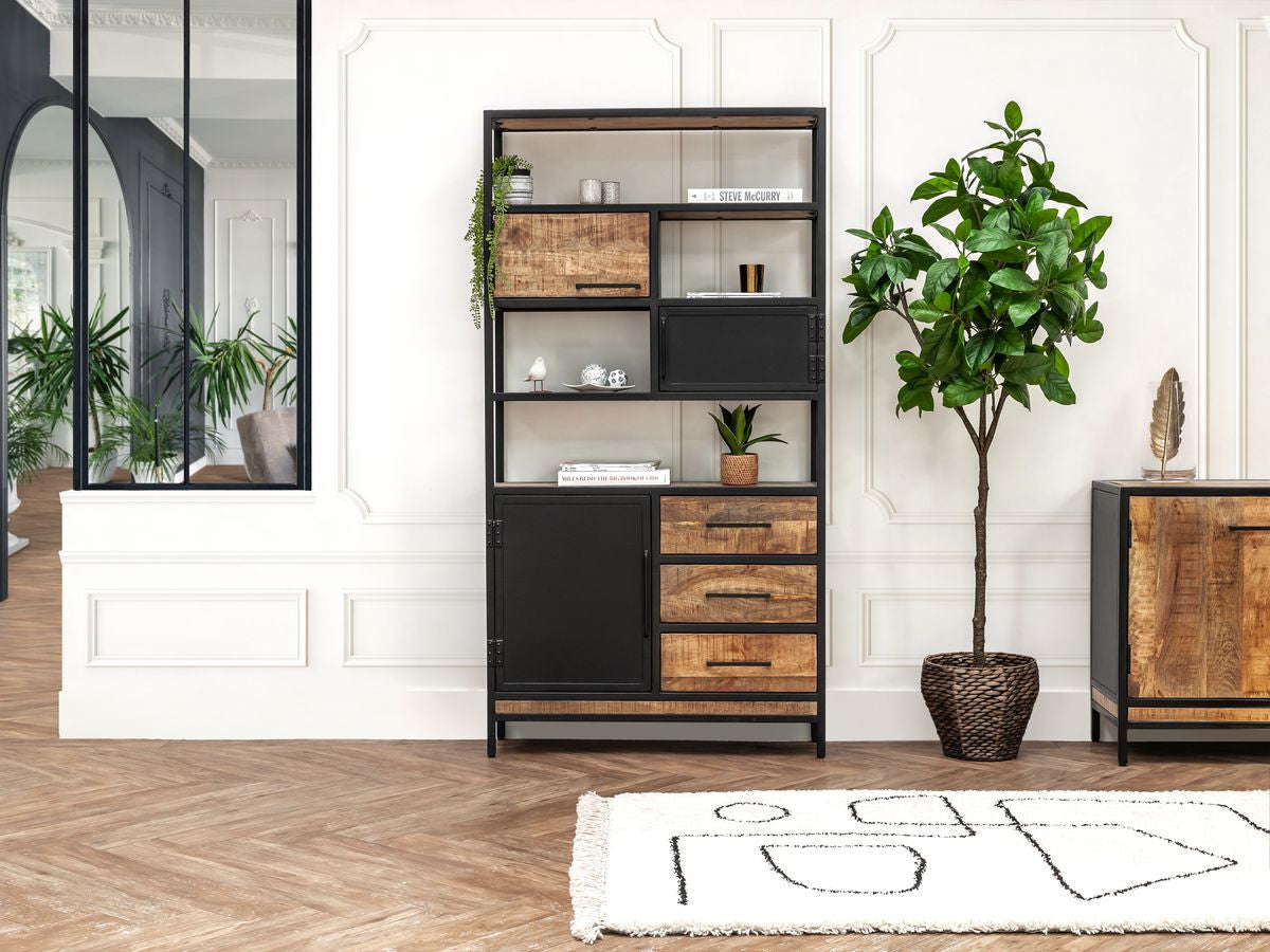 Bibliothèque H190 cm BEAUBOURG bois massif de manguier