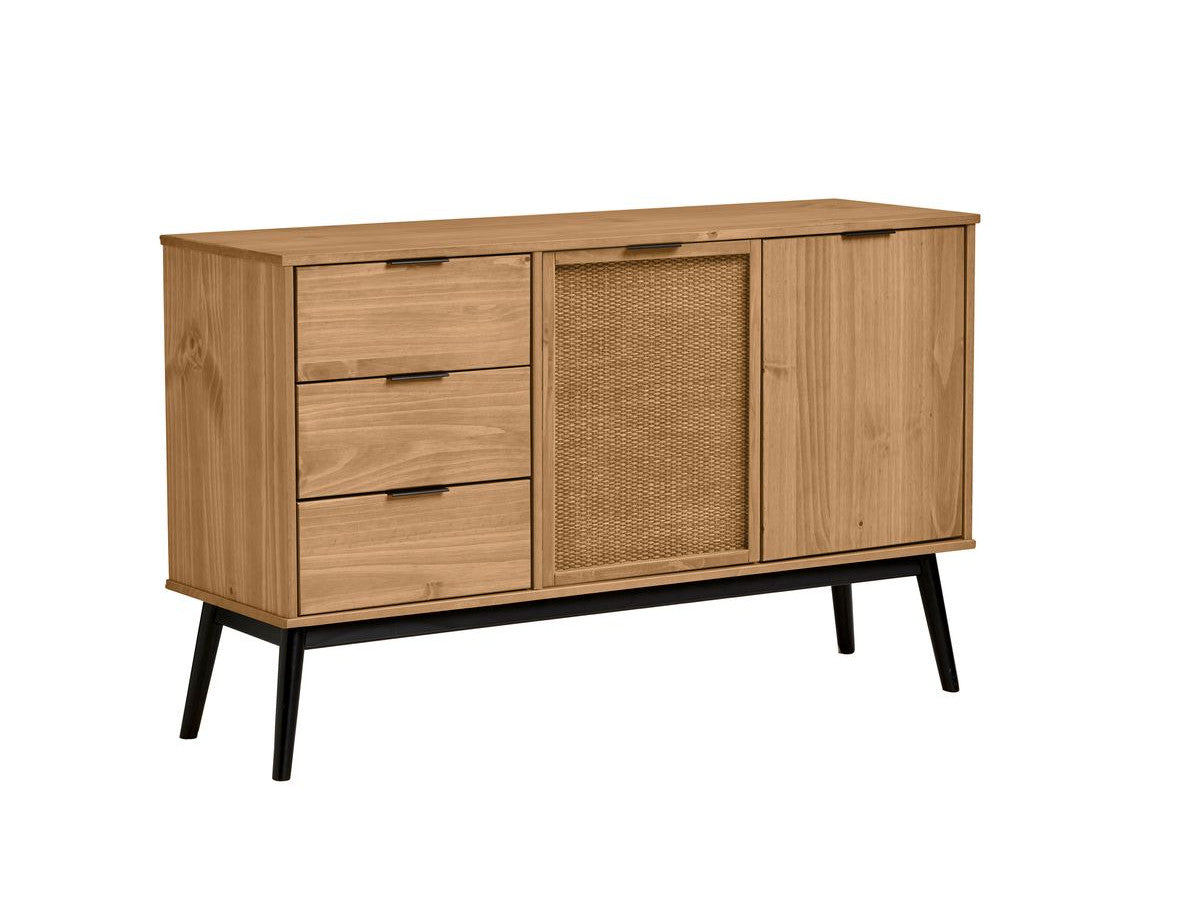 Buffet 130 cm ALBI bois massif et rotin