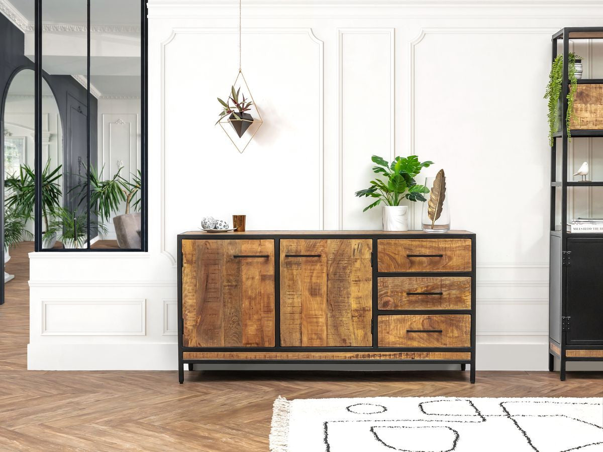 Buffet 2 portes 160 cm BEAUBOURG bois massif de manguier