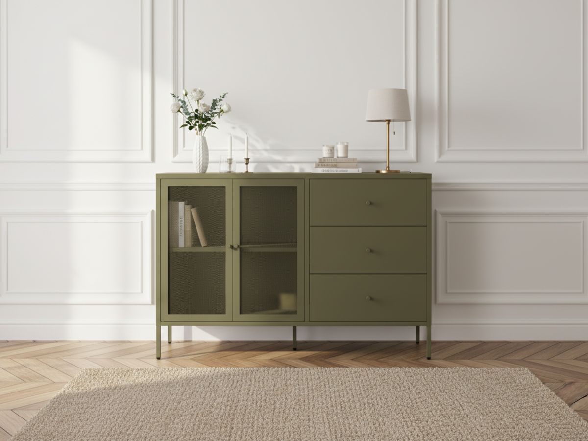 Buffet 2 portes 3 tiroirs 140 cm CLARA métal édition limitée