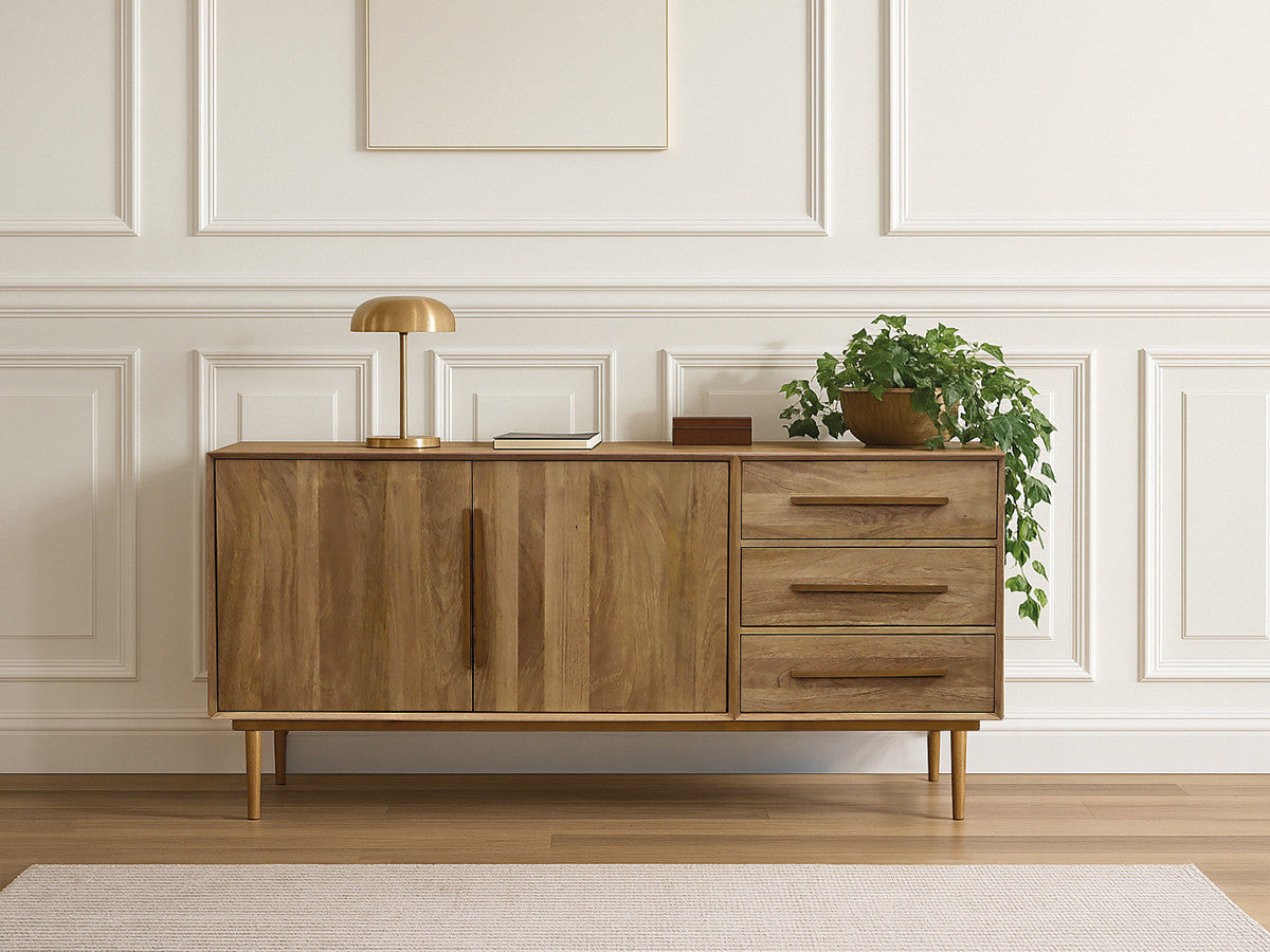 Buffet 2 portes 3 tiroirs 180 cm BRUGES bois massif de manguier