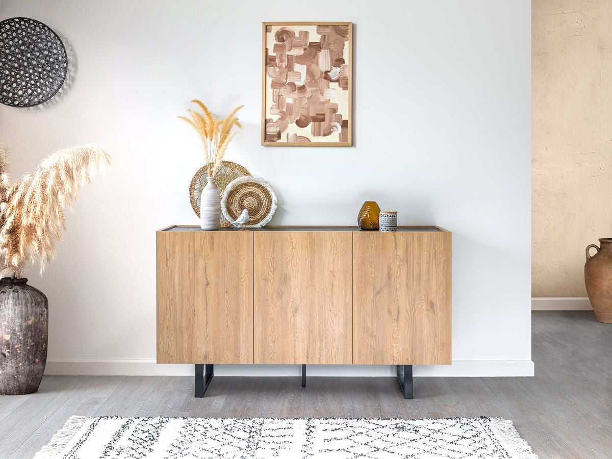 Buffet 3 portes 140 cm OPERA effet chêne et imitation marbre noir