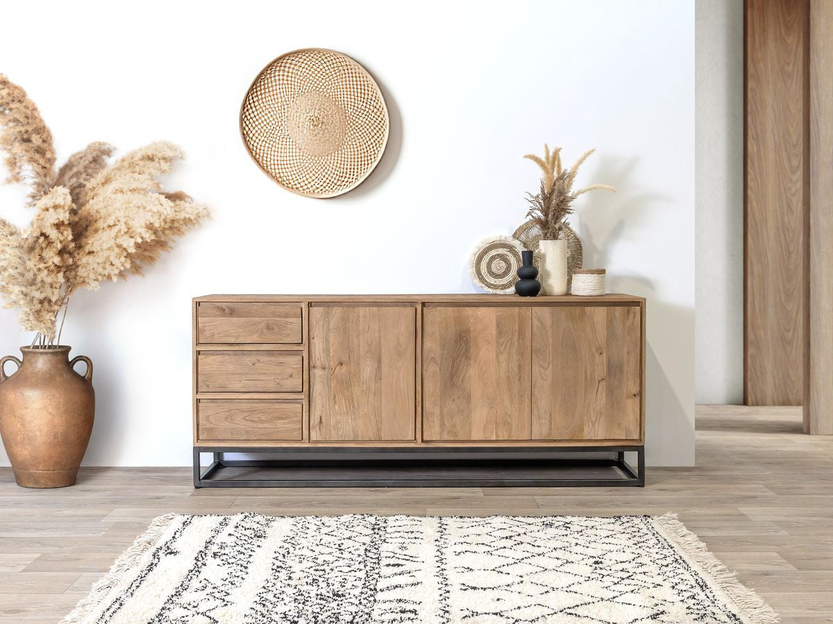 Buffet 3 portes 190 cm BERGERAC Bois massif de manguier