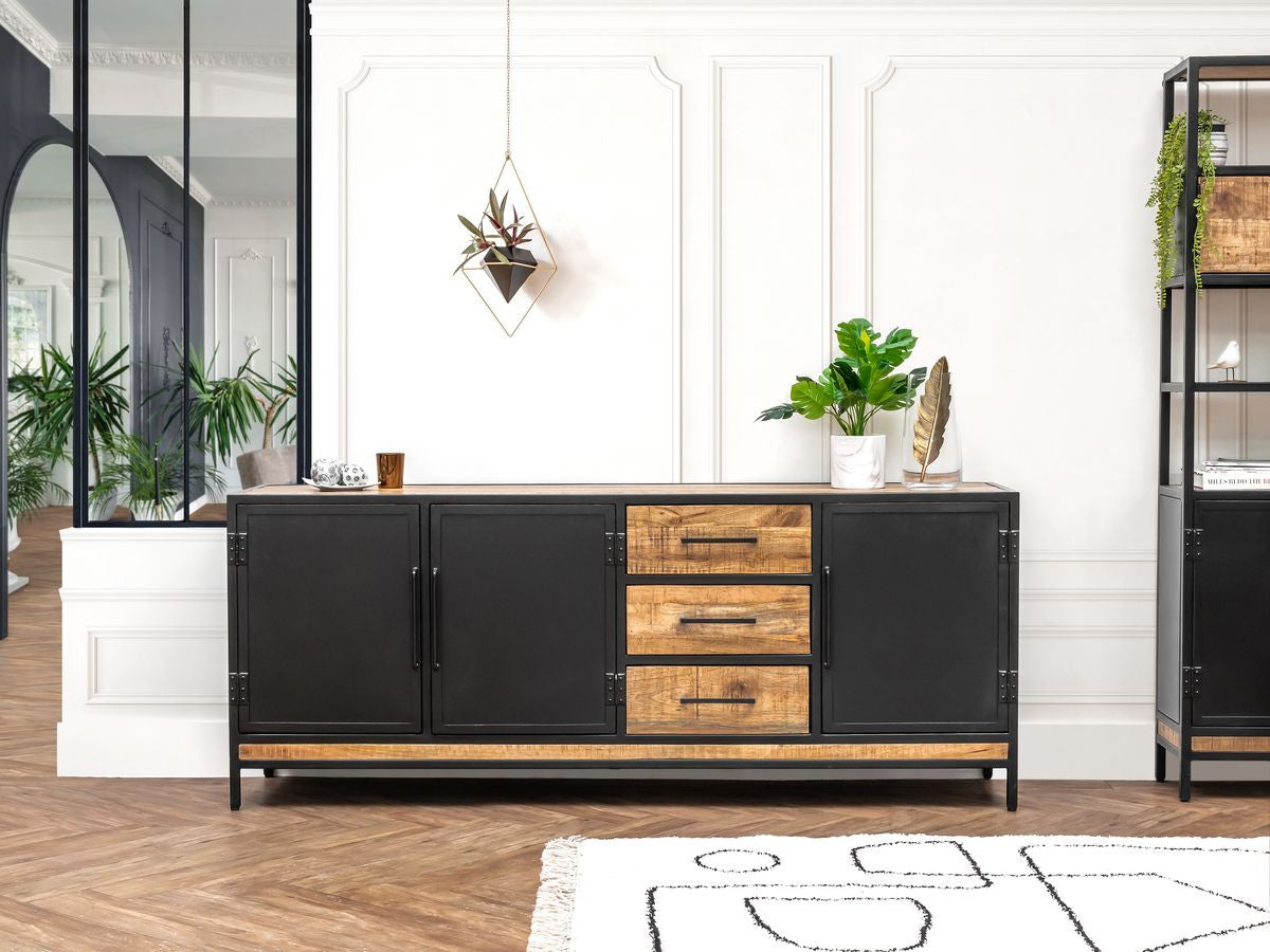 Buffet 3 portes 200 cm BEAUBOURG bois massif de manguier