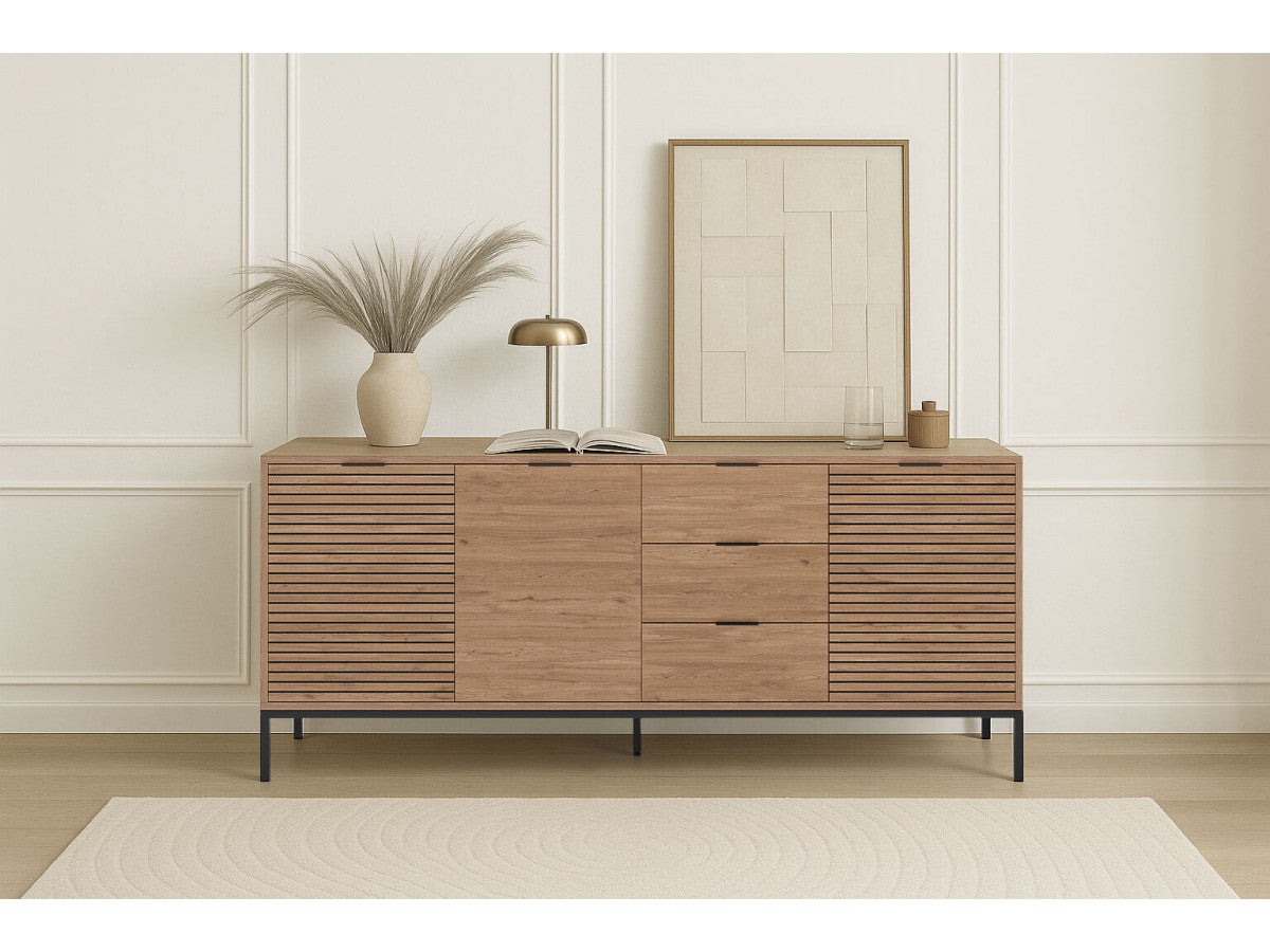 AGATHE eikenhouten dressoir met 3 deuren en 3 laden, 180 cm