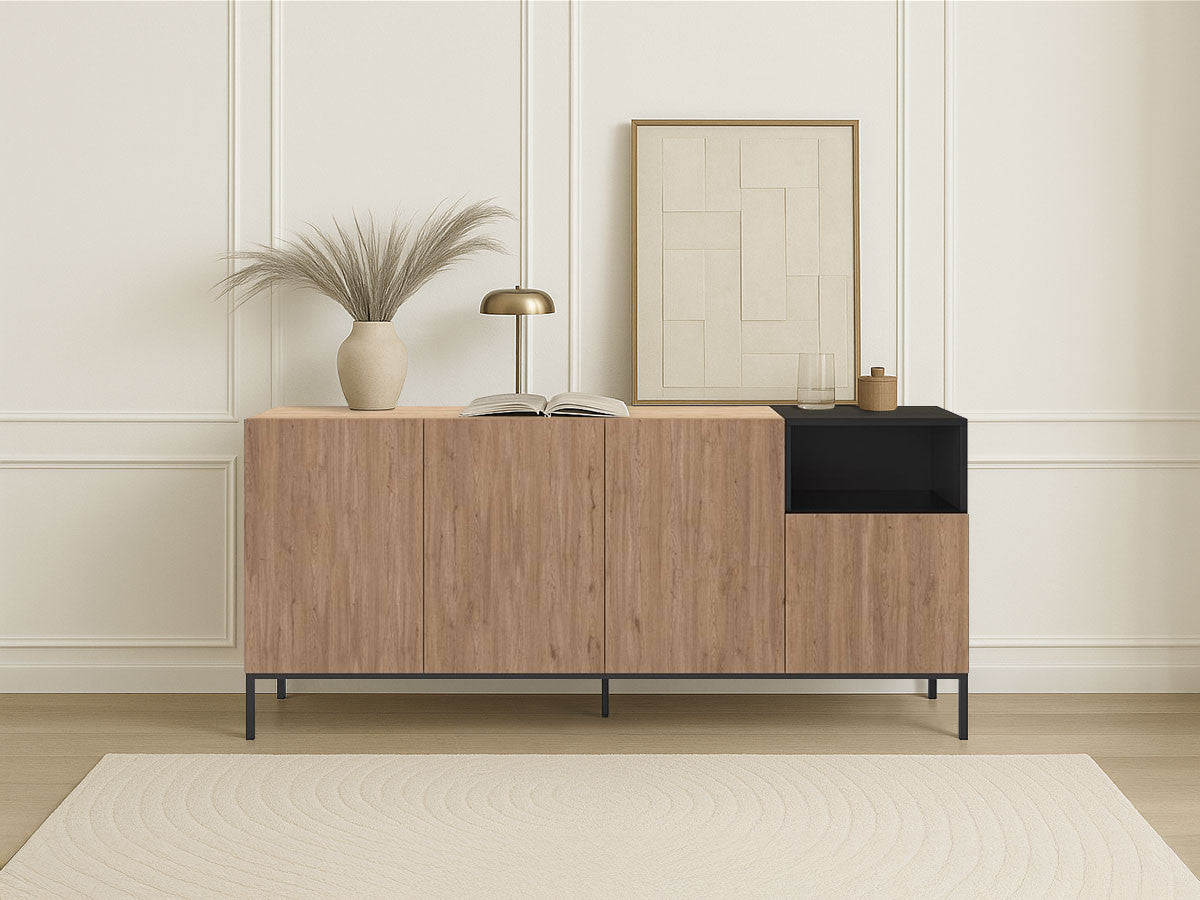 CECILIA eikenhouten dressoir met 4 deuren en 1 nis 180 cm