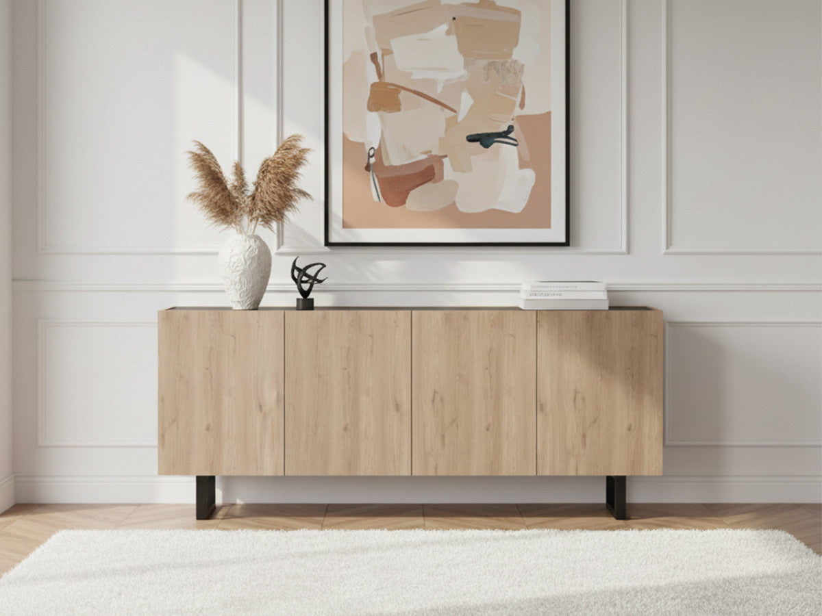 OPERA 4-deurs dressoir 180 cm eikenlook en zwart marmerlook