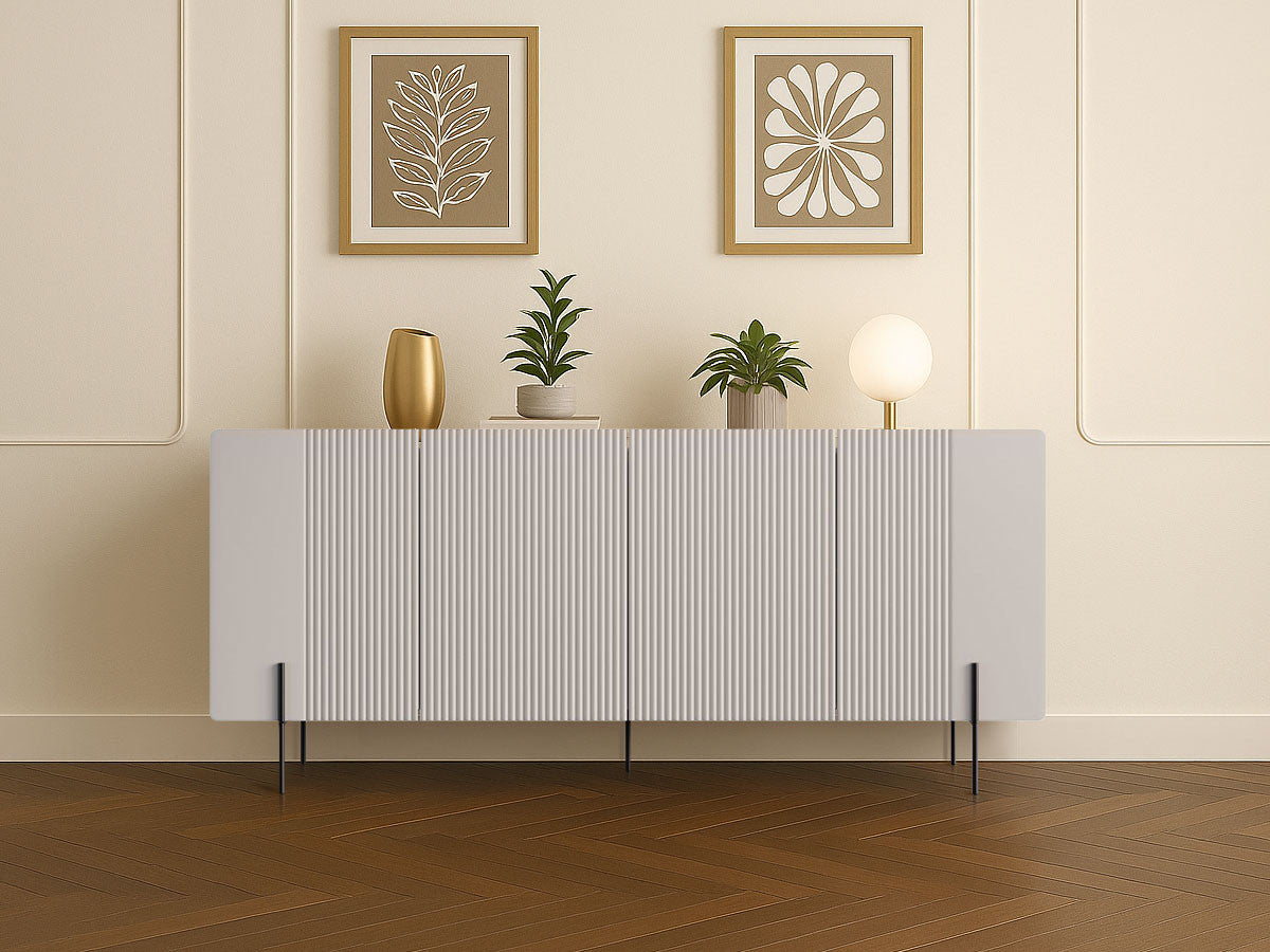 Buffet 4 portes 200 cm MATHILDE plateau effet marbre et pieds noir