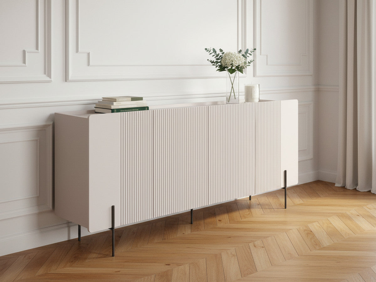 MATHILDE 4-deurs dressoir 200 cm marmerlook blad en zwarte poten