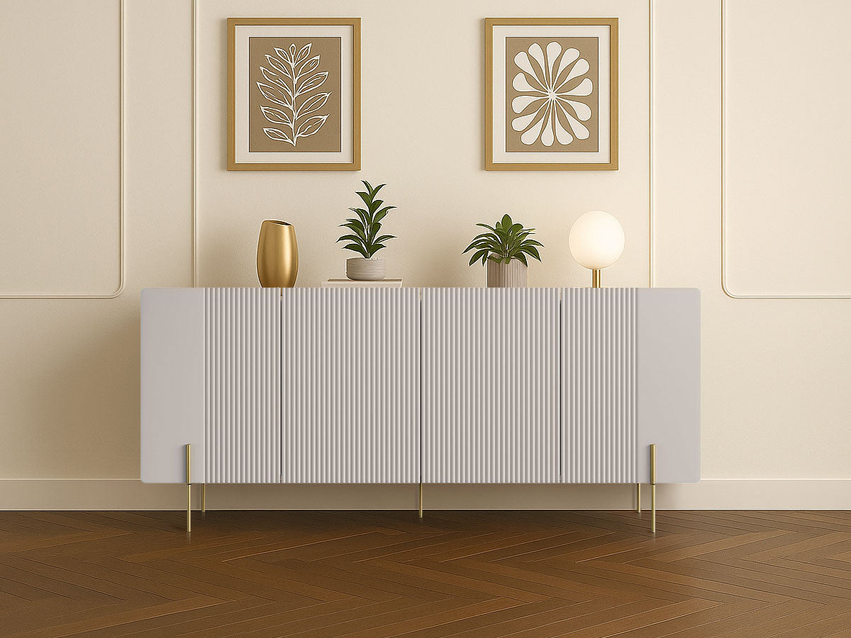 Buffet 4 portes 200 cm MATHILDE plateau effet marbre et pieds or