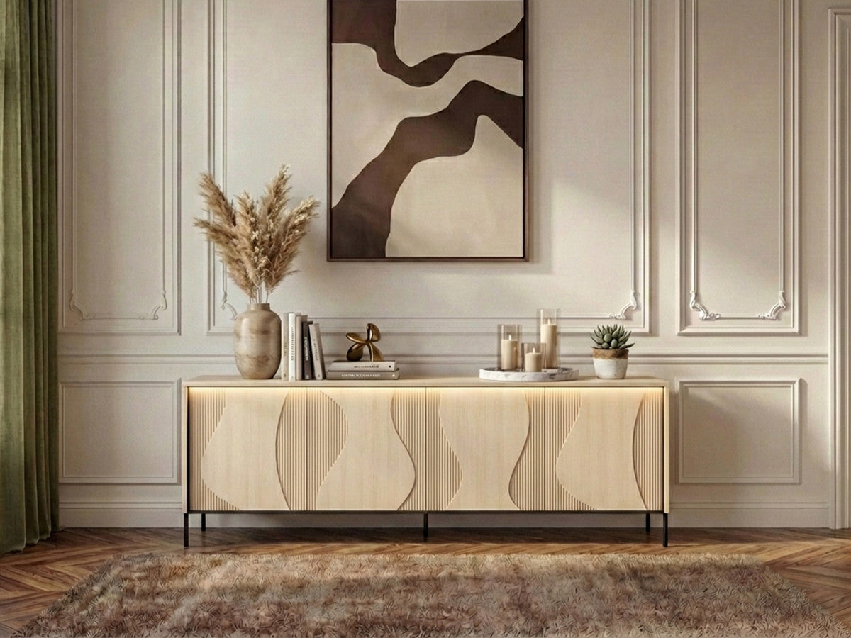Buffet 4 portes FLORE effet chêne avec LEDS