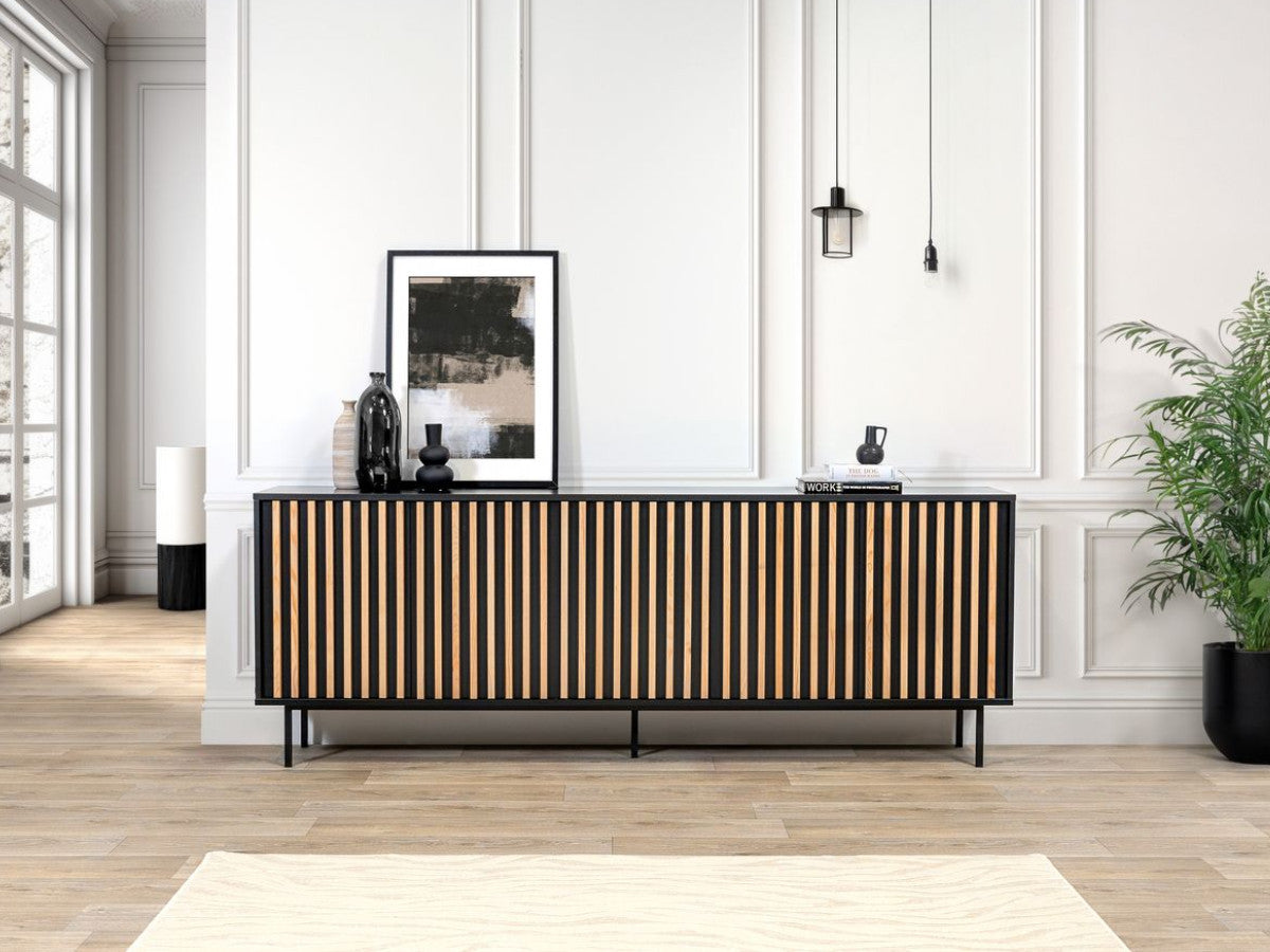 Buffet 5 portes 220 cm CORNEILLE tasseaux pin massif