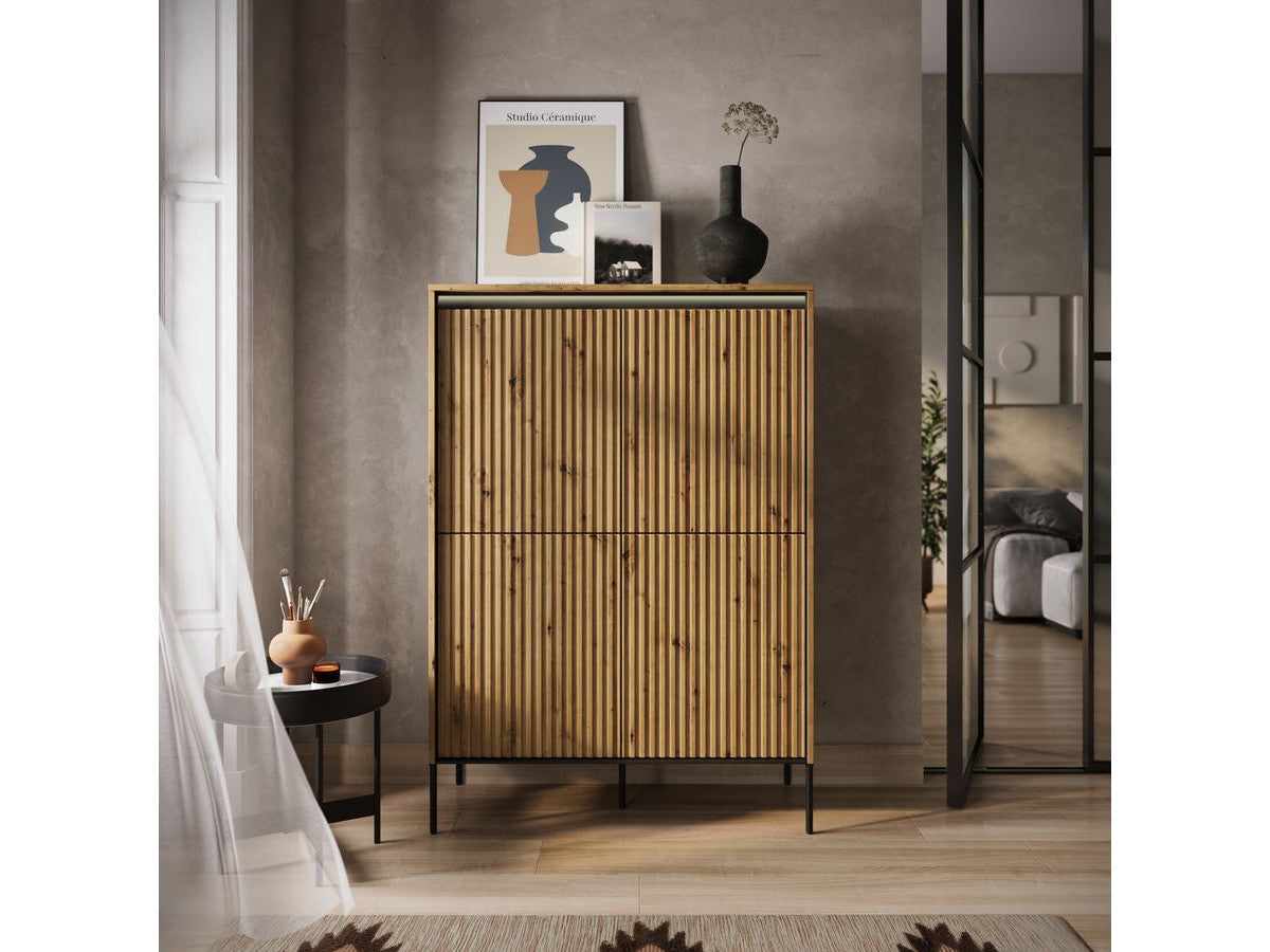 Buffet haut 4 portes 100 cm LENARA avec tasseaux et LED