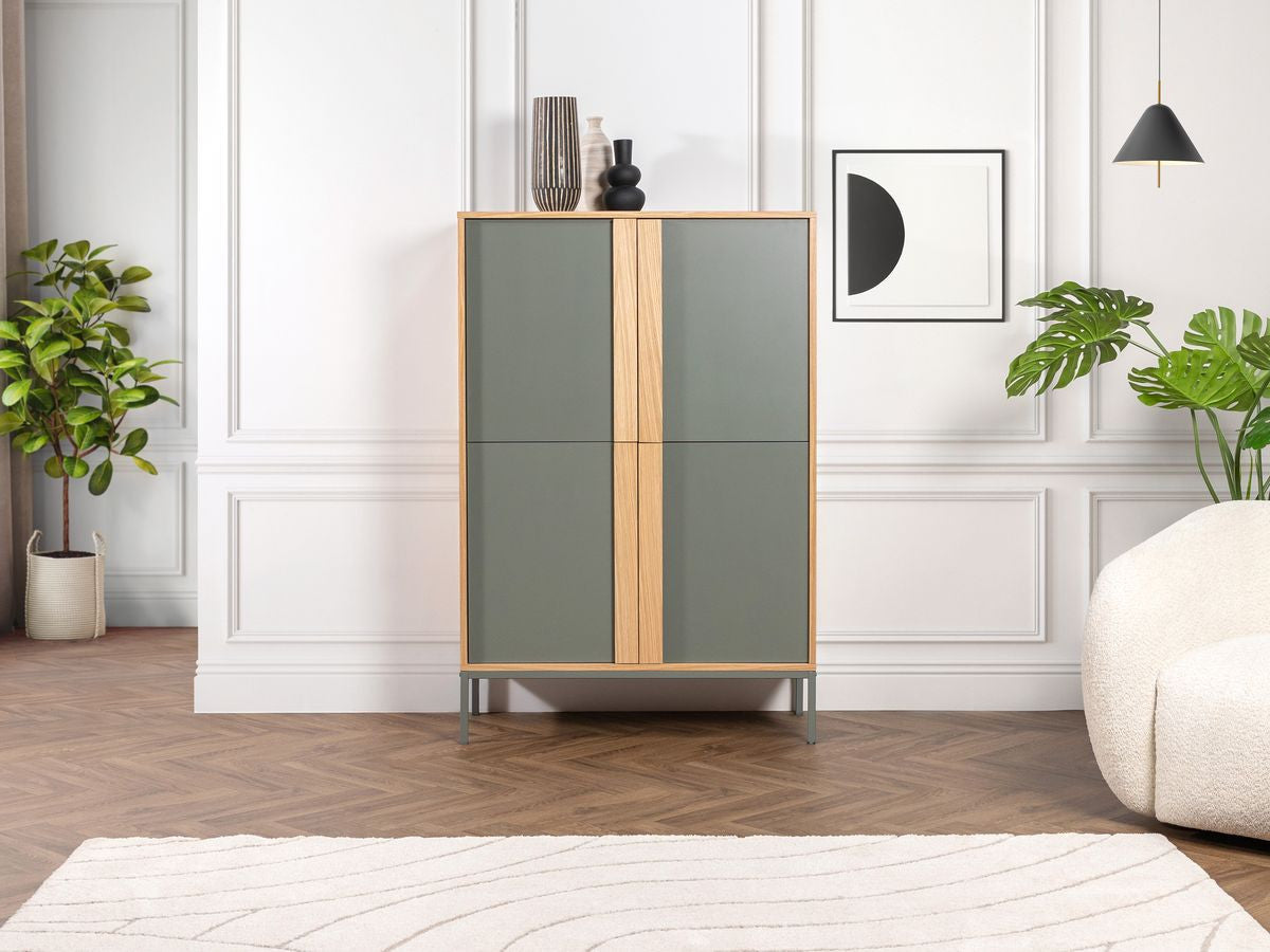 Buffet haut 4 portes 92 cm SOHO vert avec pieds en métal