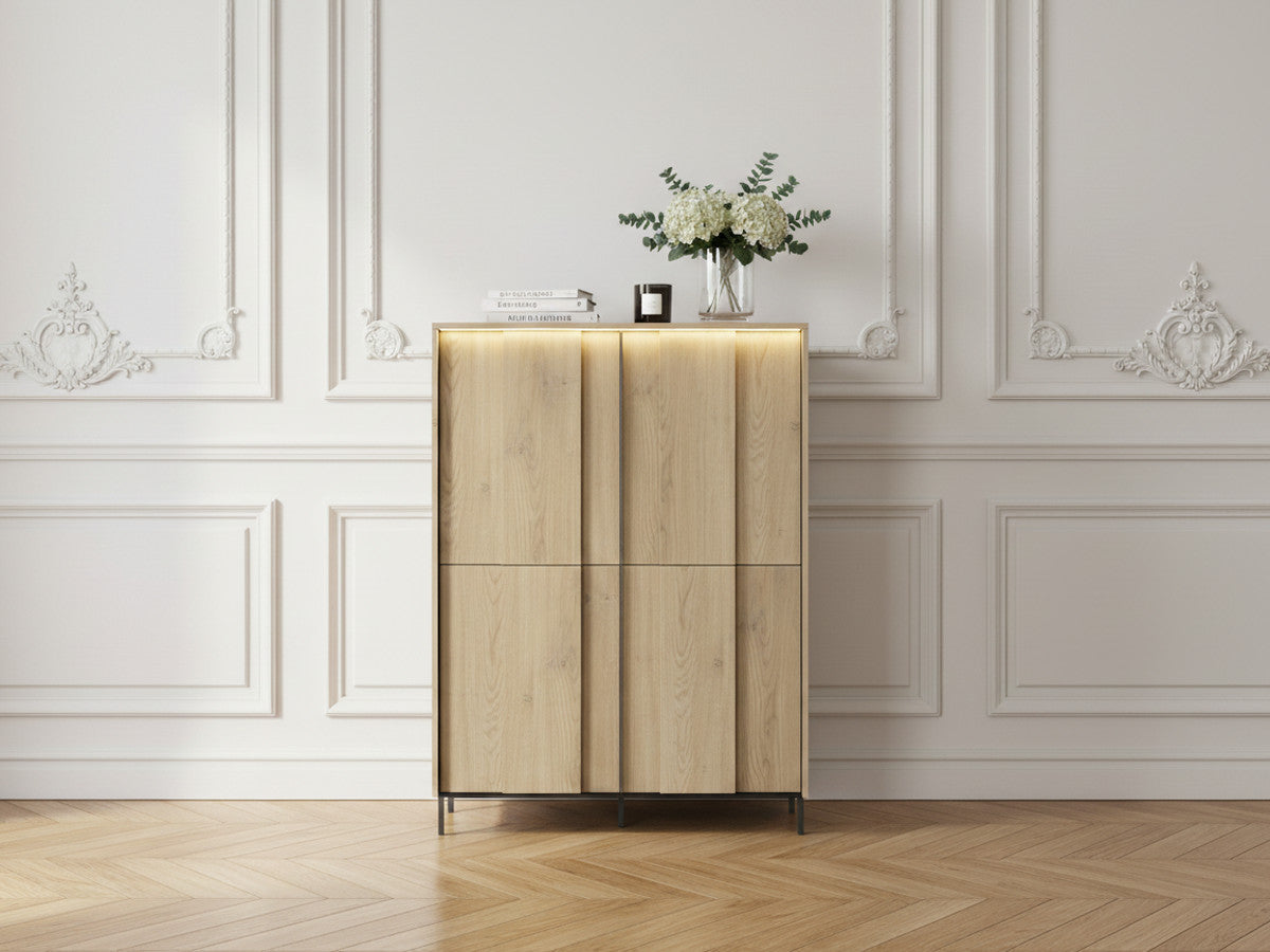 TILIA 3-deurs hoog dressoir 99 cm eiken imitatie met LED