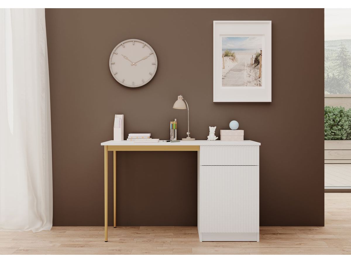 Bureau 1 porte et 1 tiroir KASHA pieds or