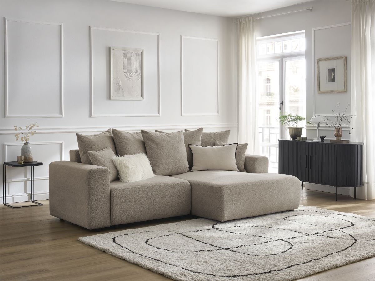 Canapé d'angle convertible coffre ATILLA tissu chiné