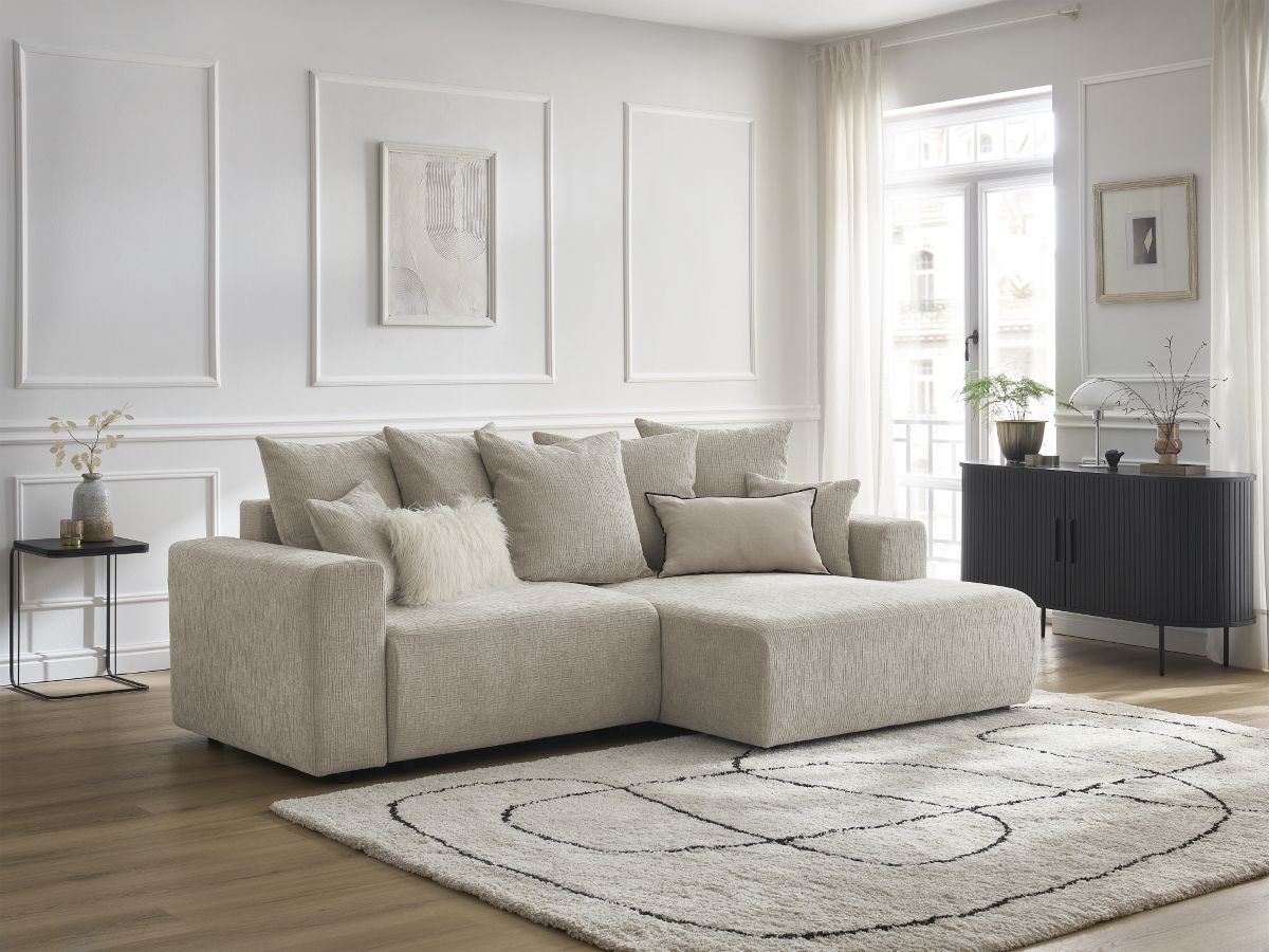 Canapé d'angle convertible coffre ATILLA tissu texturé