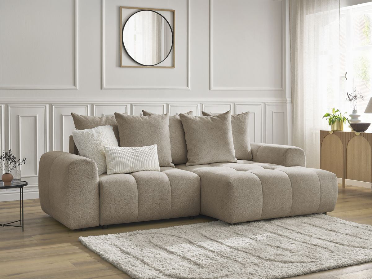 ROXELANE omvormbare hoekbank met opbergvak in gem?leerde stof