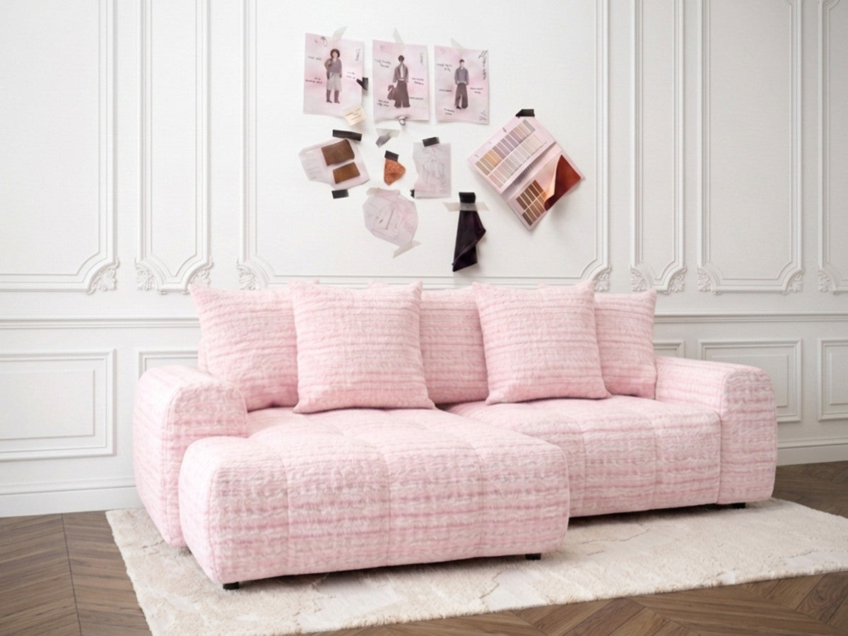 Hoekslaapzetel met opbergkoffer ROXELANE tweed stof