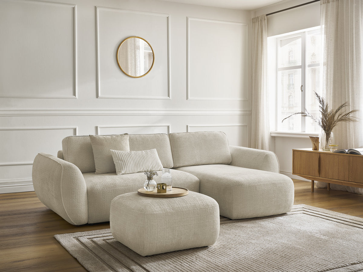 DENISE omvormbare hoekbank in structuurstof met voetenbank