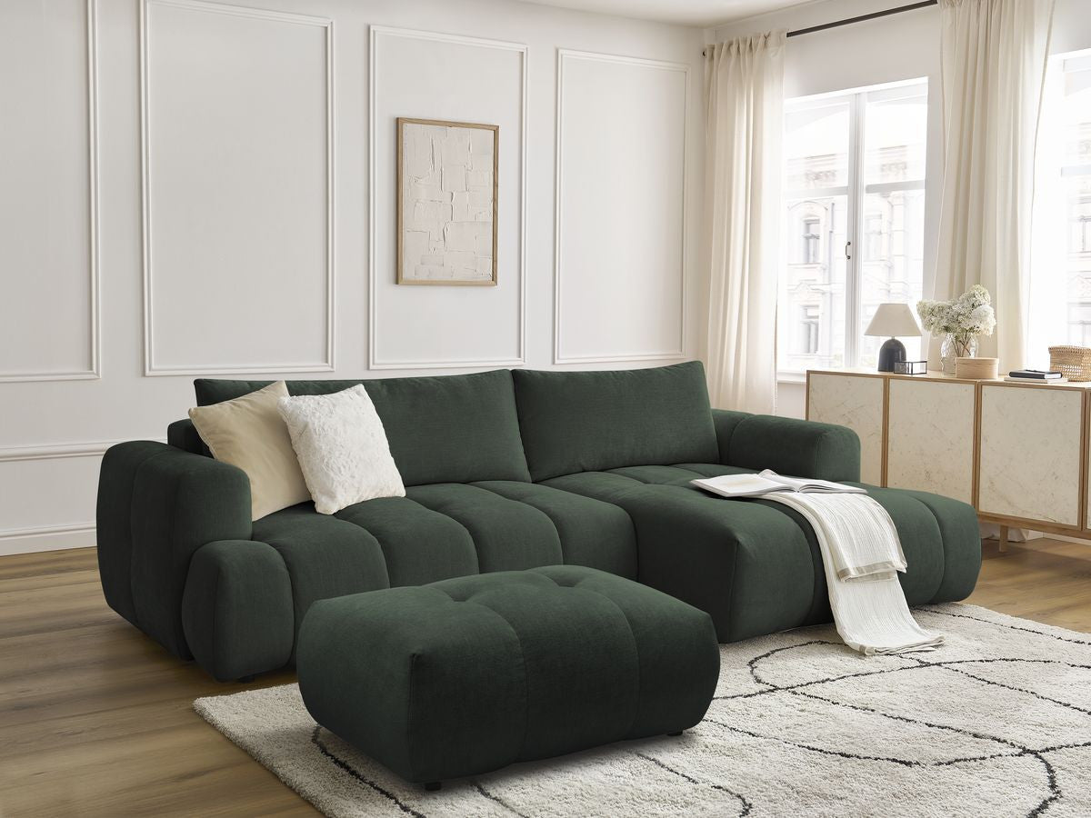 Canapé d'angle convertible FUJI tissu lisse avec pouf