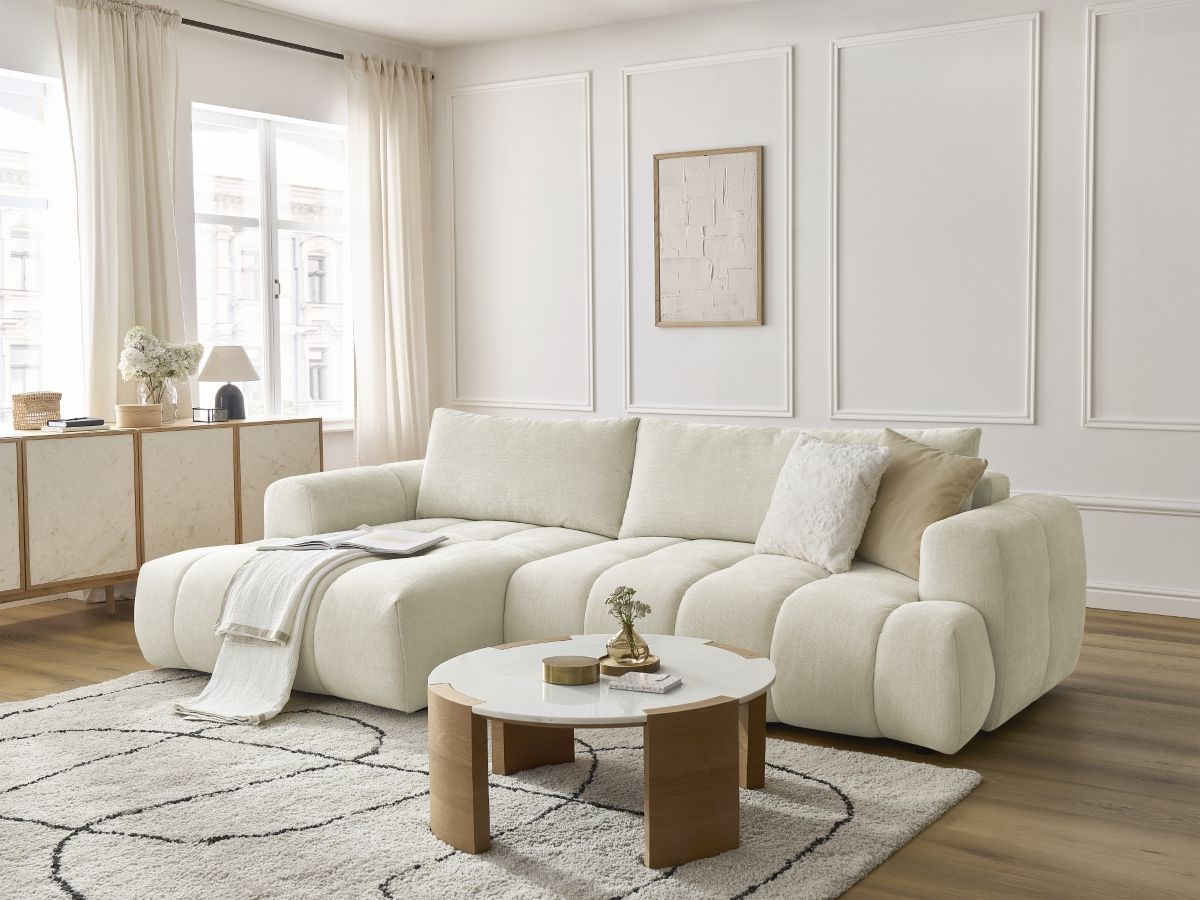 Canapé d'angle convertible FUJI tissu lisse