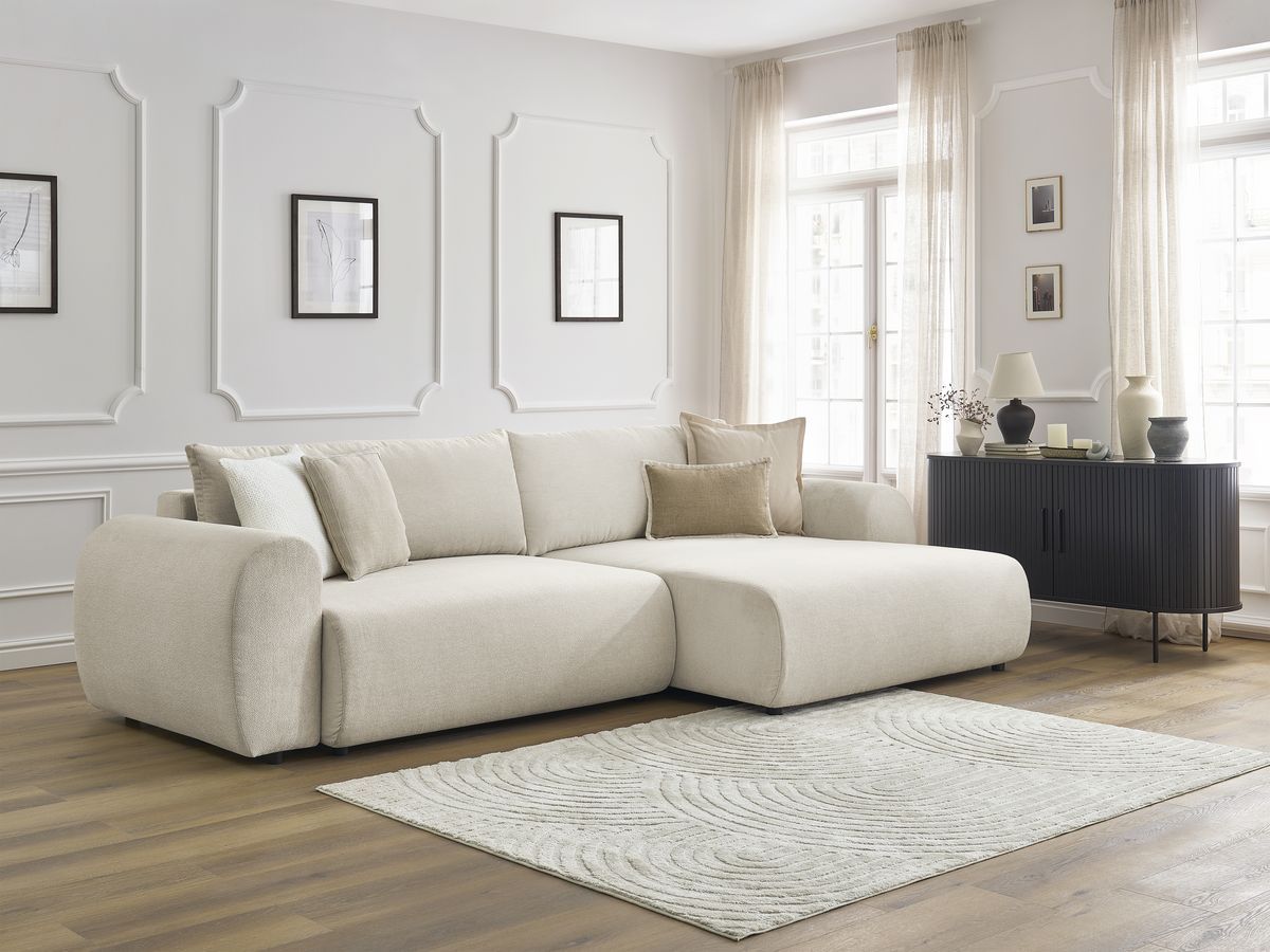 Canapé d'angle convertible coffre LUCIEN tissu lisse