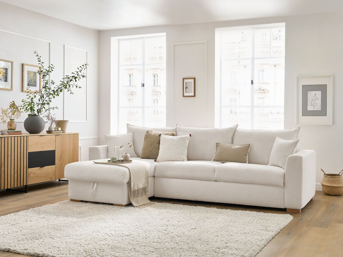 AUGUSTIN omkeerbare hoekslaapbank met express-opening in badstof