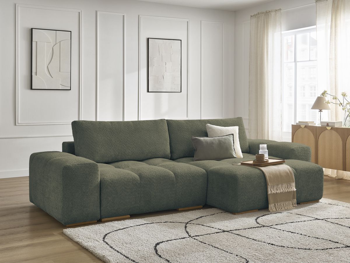 Canapé d'angle convertible réversible coffre ANAKIN tissu bouclette