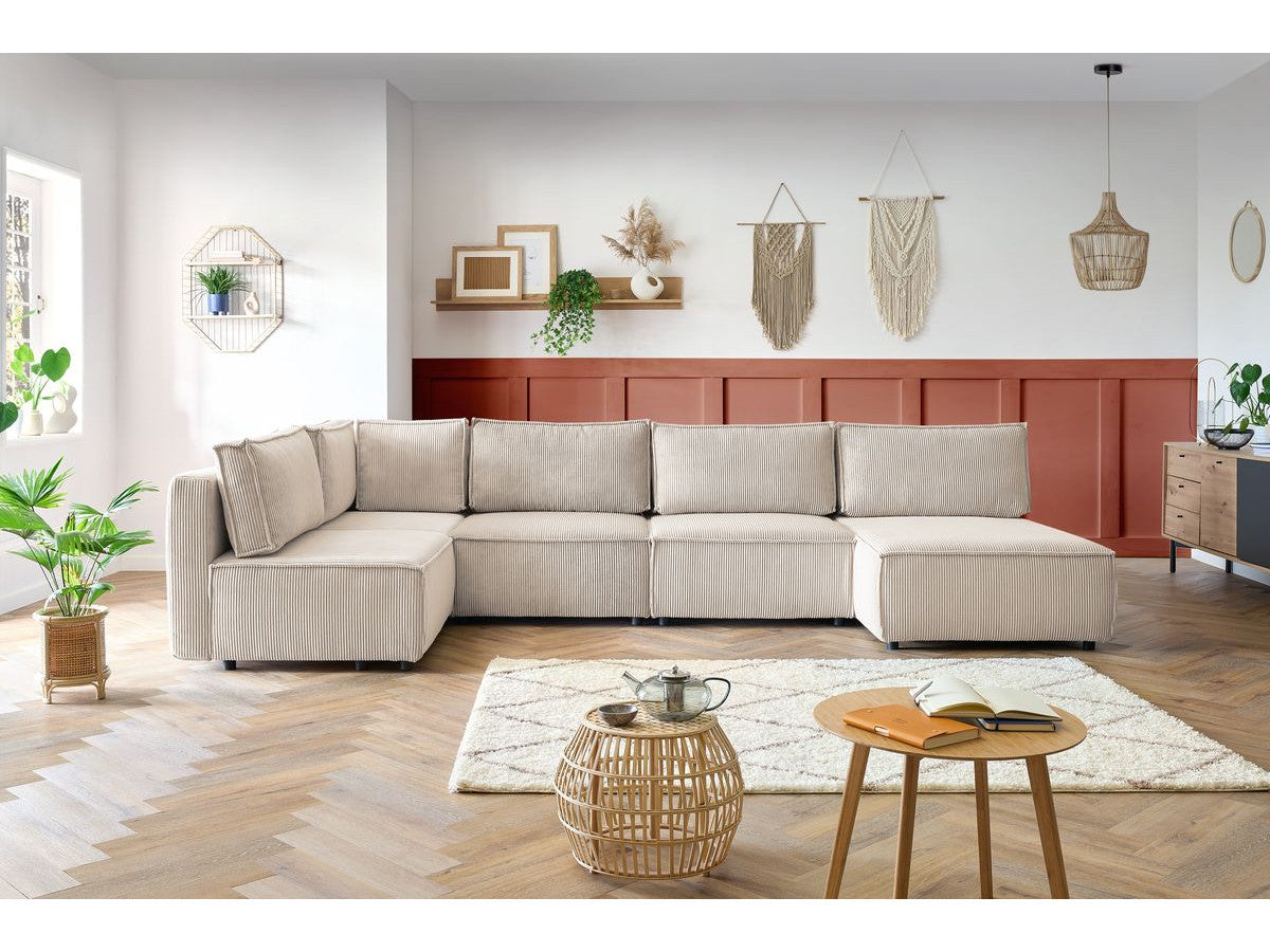 NIHAD 100% modulaire vaste hoekbank in corduroy stof met 3 fauteuils, 1 hoek en 1 chaise longue