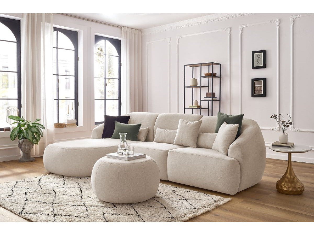 Canapé d'angle fixe ALESIA avec pouf tissu chiné