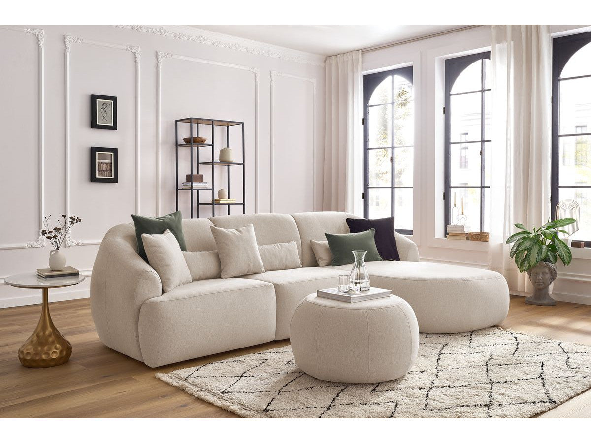 Canapé d'angle fixe ALESIA avec pouf tissu chiné