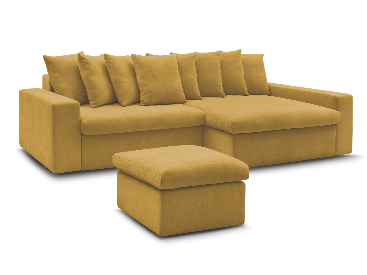 canapé d'angle fixe enore tissu lisse avec pouf de couleur jaune