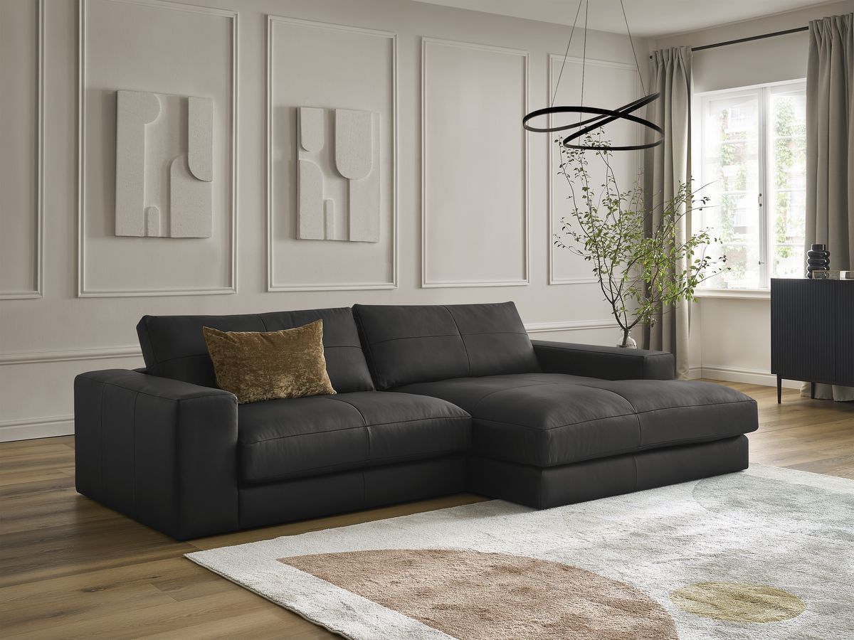 Canapé d'angle fixe LEONARD cuir de vache