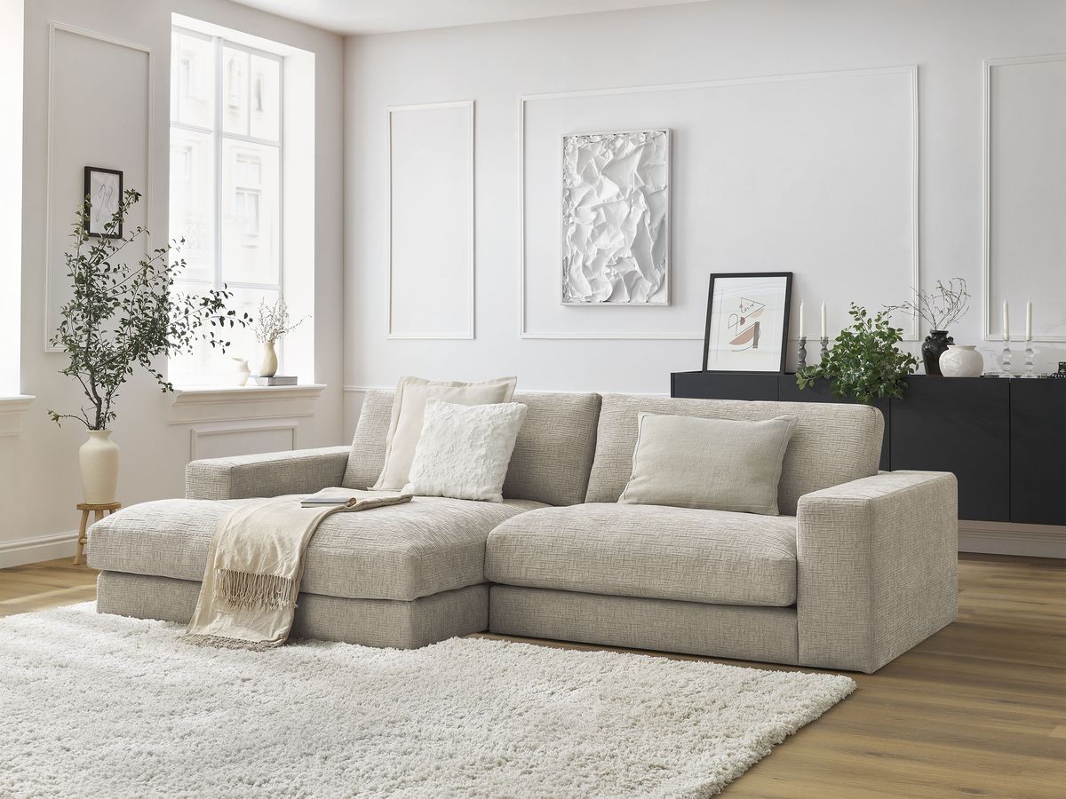 Canapé d'angle fixe LEONARD tissu texturé