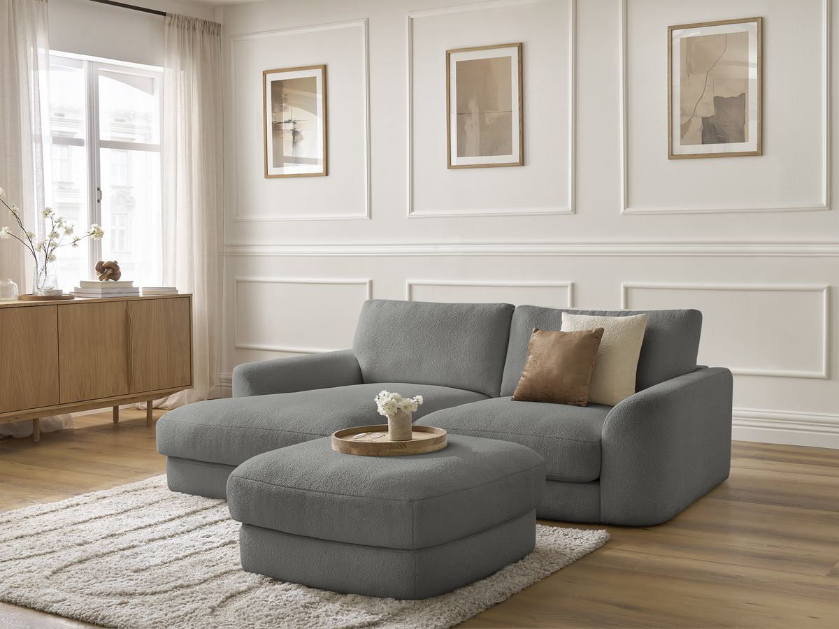 LEONORE vaste hoekbank in badstof met poef