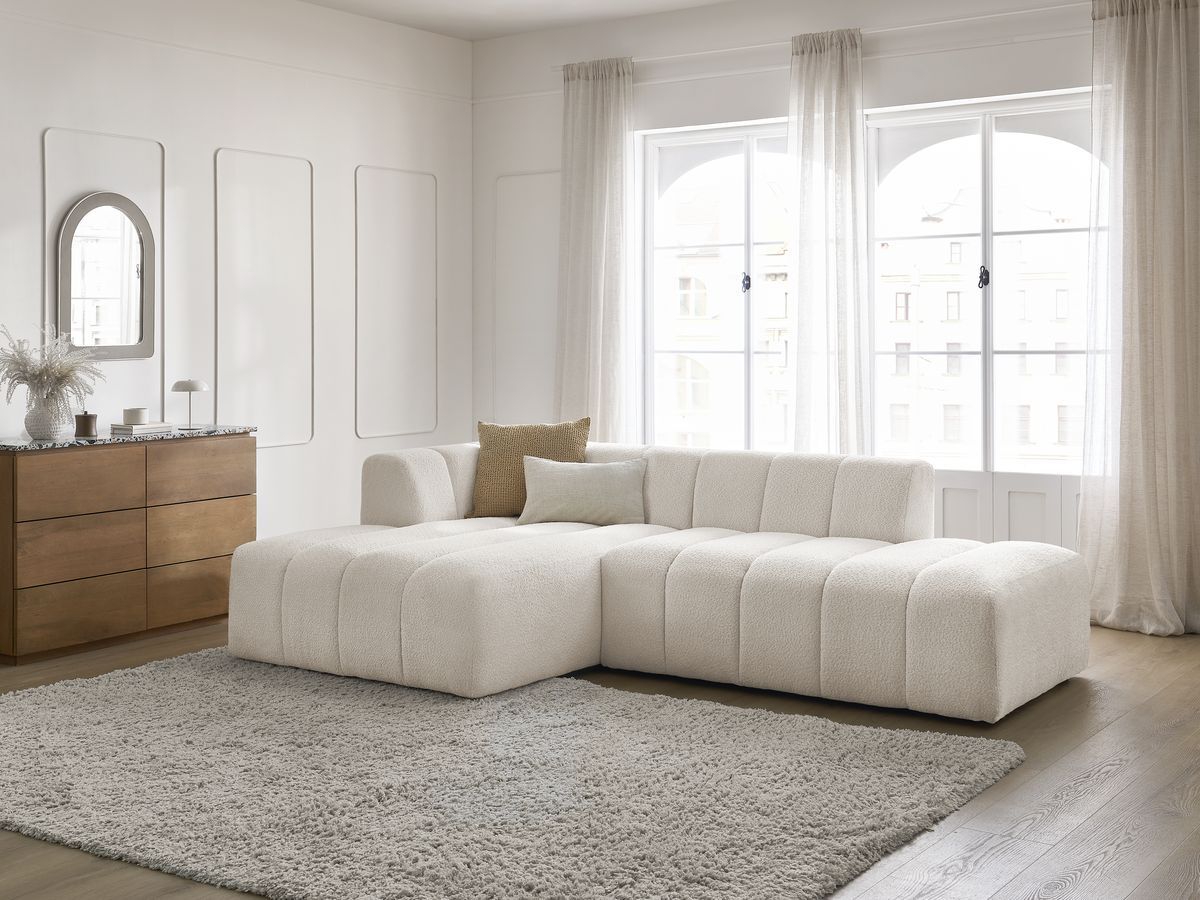 Canapé d'angle fixe modulable ANNECY tissu bouclette