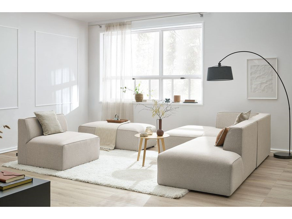 Canapé d'angle fixe modulable MEGEVE tissu chiné avec 1 chauffeuse et 1 pouf