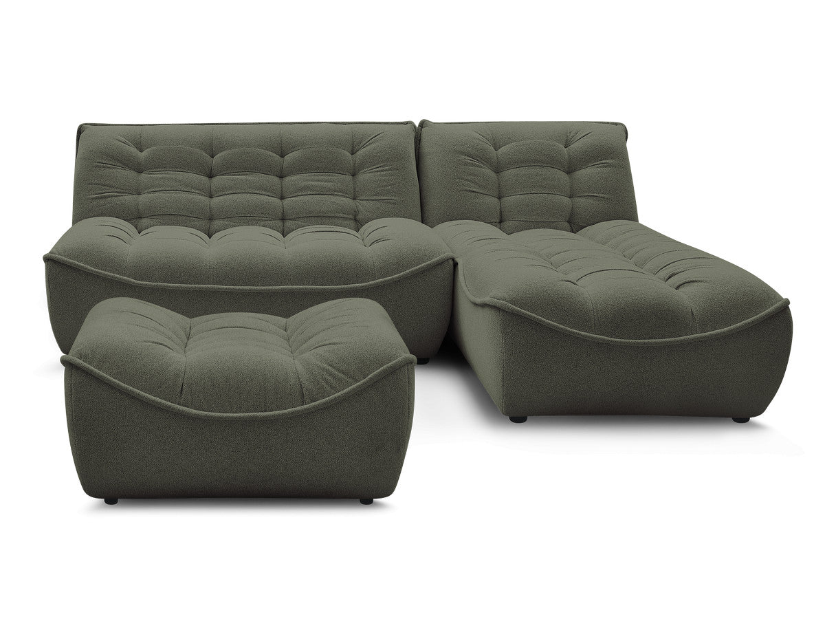 Canapé d'angle fixe modulable SERENA tissu chiné avec pouf