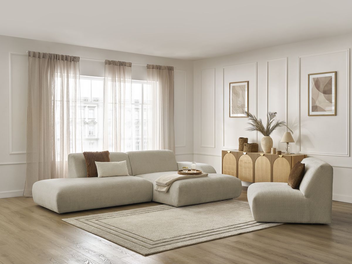 SIRIUS modulaire vaste hoekbank in structuurstof met 1 fauteuil