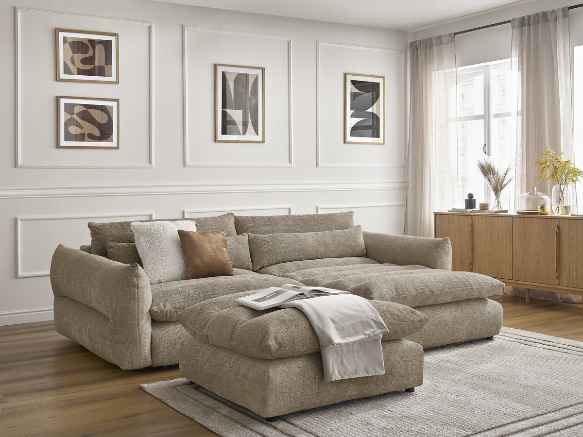 NEIL vaste hoekbank in structuurstof met voetenbank