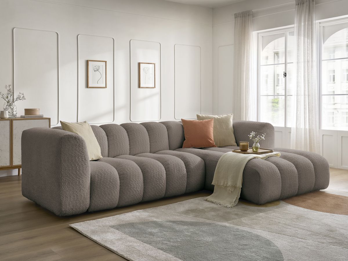 Canapé d'angle fixe TALIA tissu bouclette