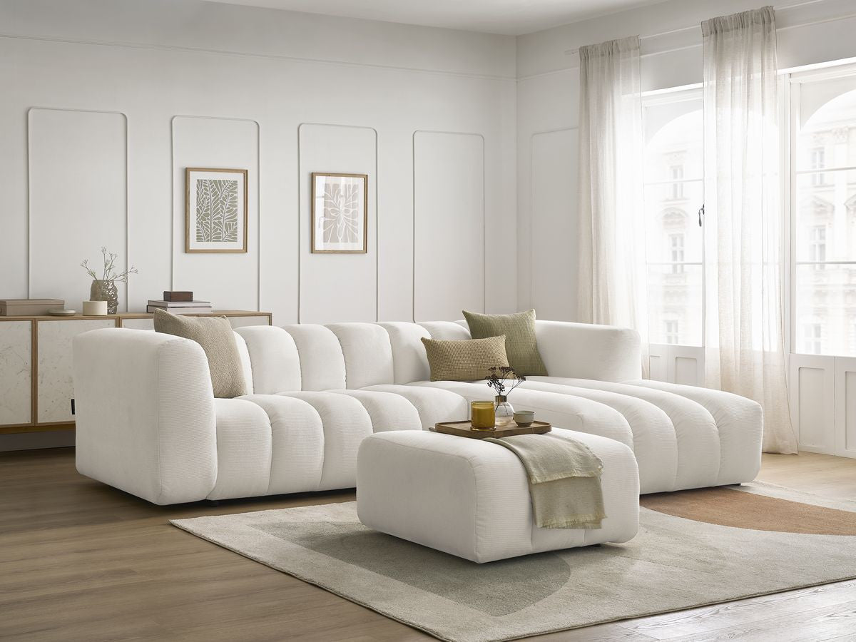 Canapé d'angle fixe TALIA tissu chiné avec pouf